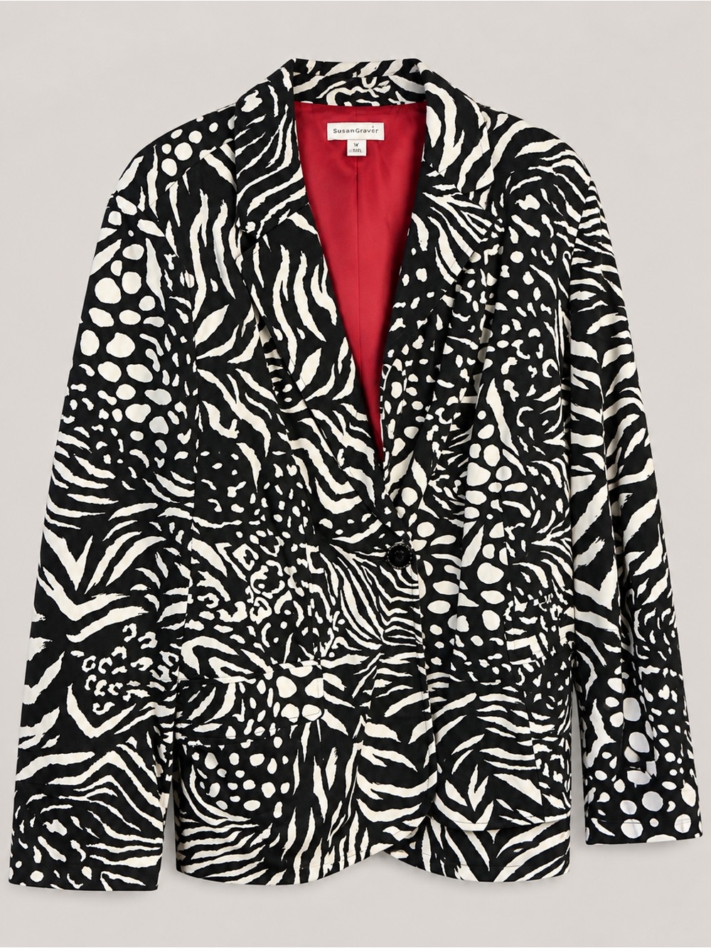 Susan Graver Black & White Abstract Animal-Print Blazer